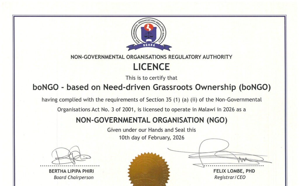 Malawi NGO Regulatory Certificate issued to boNGO Worldwide February 2023